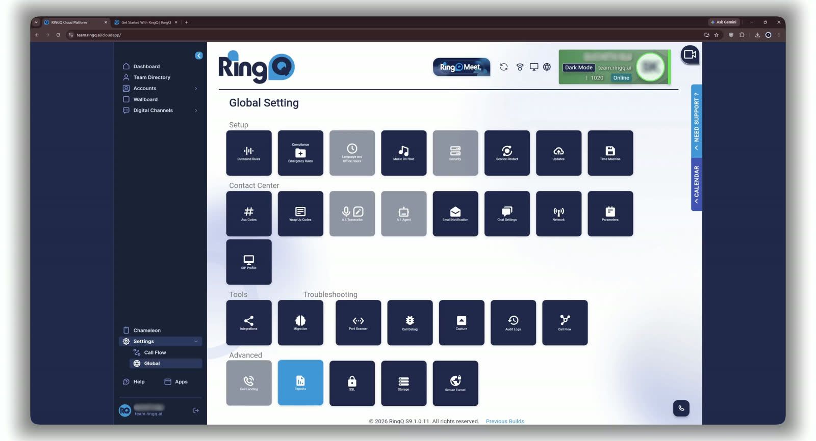 Global Settings — the Secure Tunnel tile under Advanced opens Tunnel Connections.