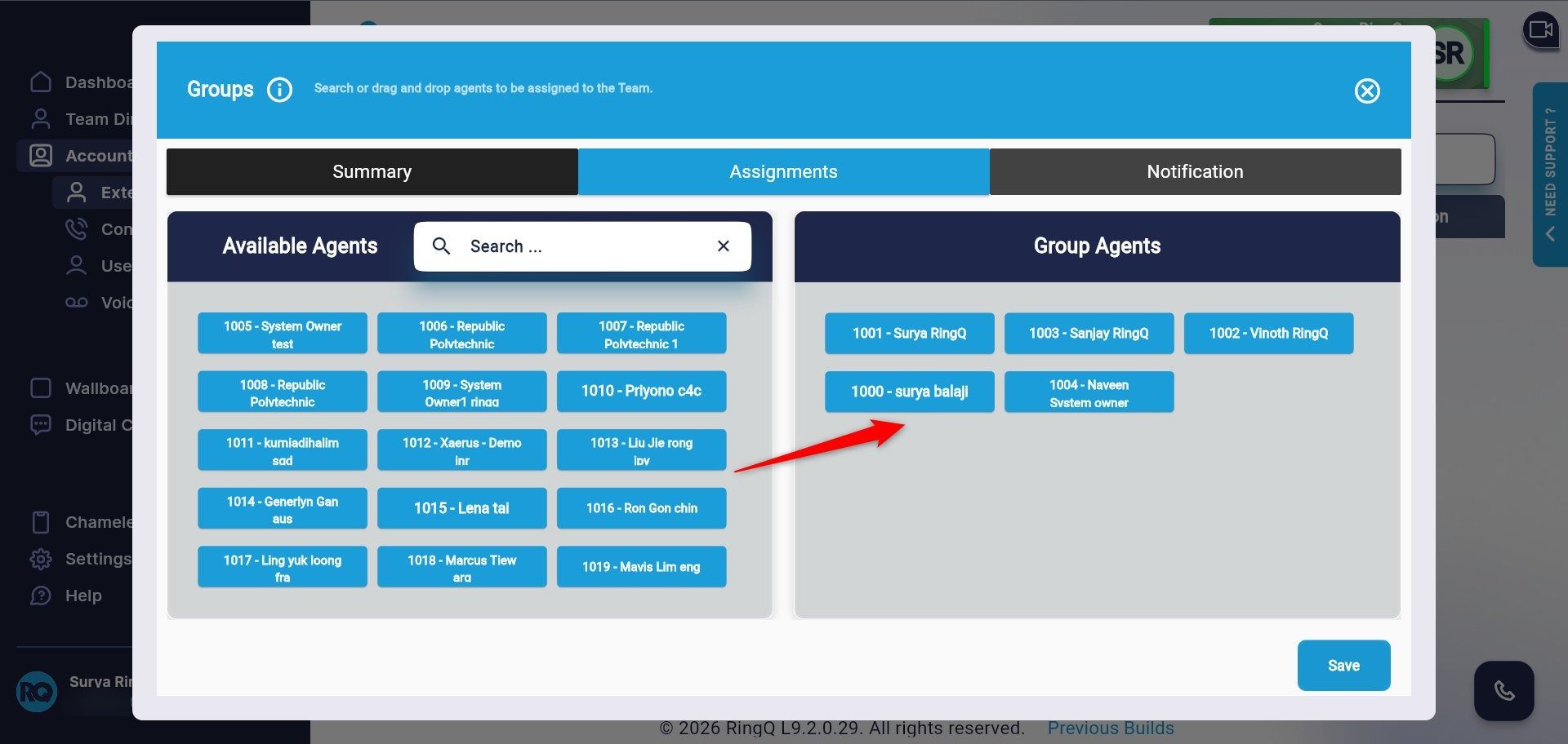 Assigning agents to the group