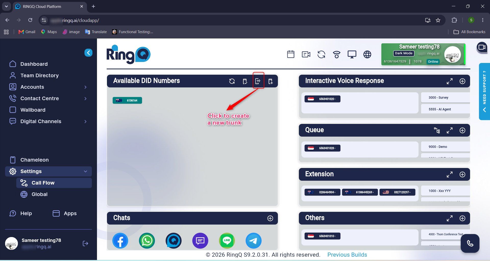 Create Trunk icon in Available DID Numbers