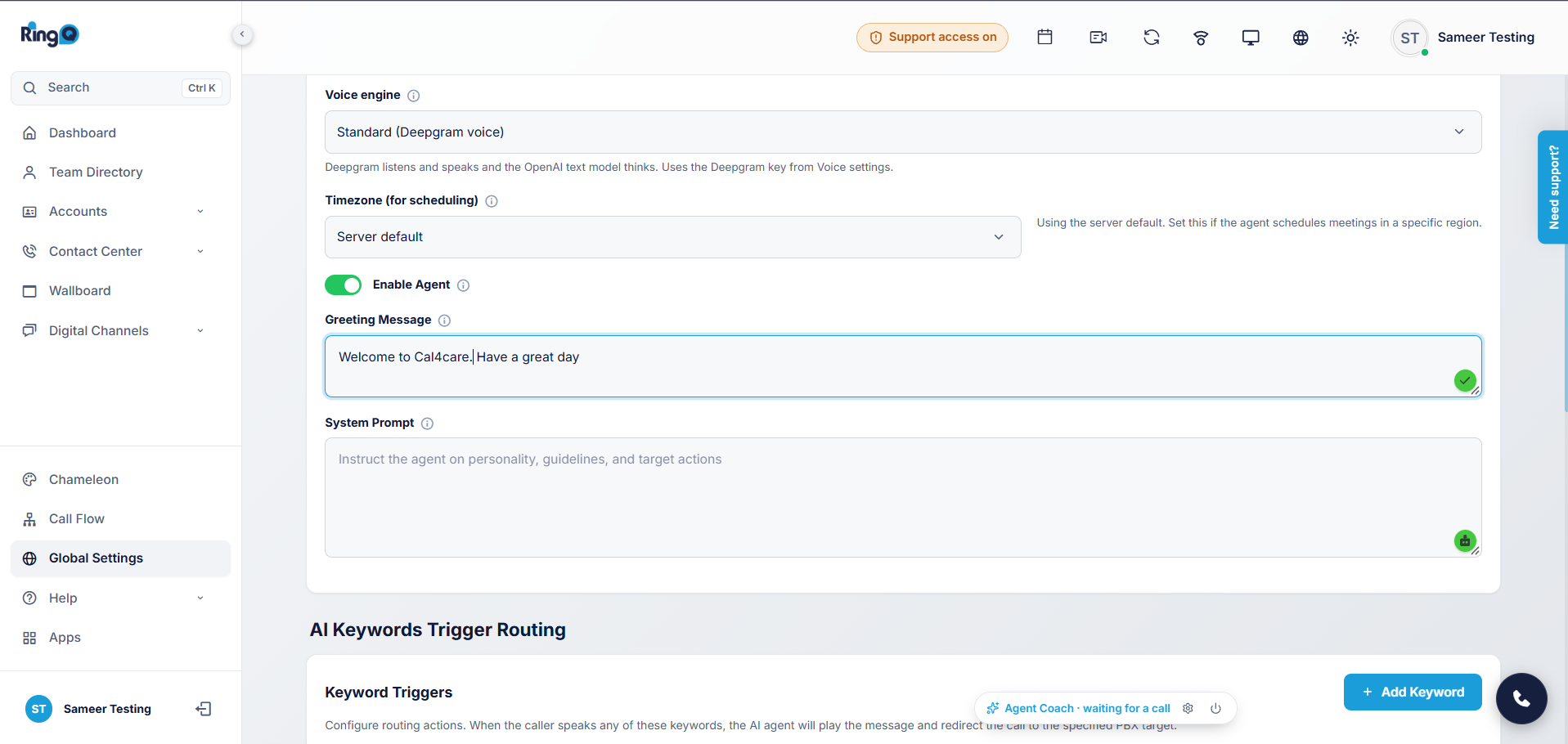 Greeting Message and System Prompt