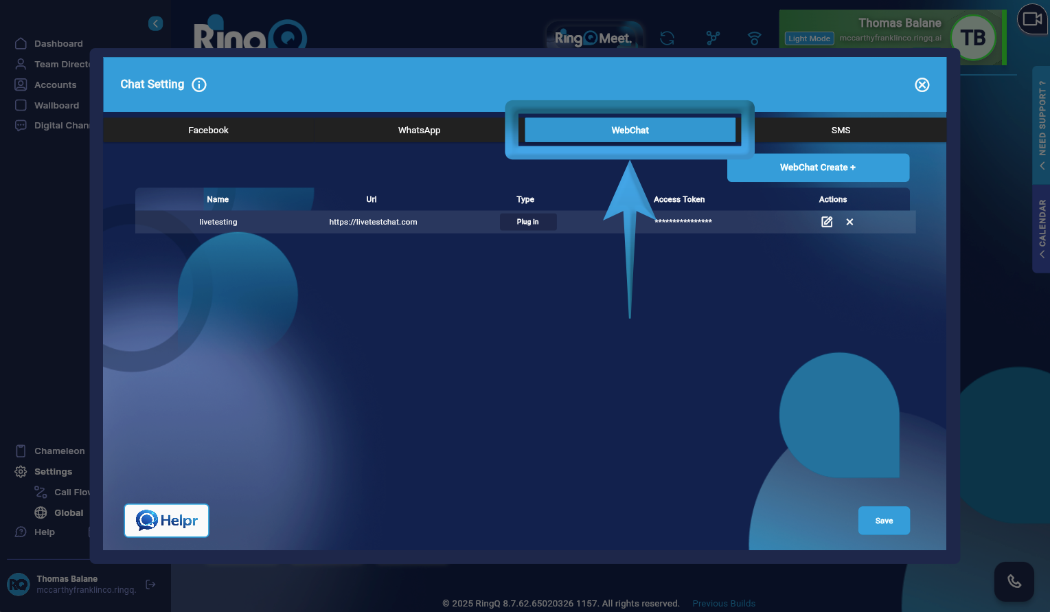 Click on web chat
