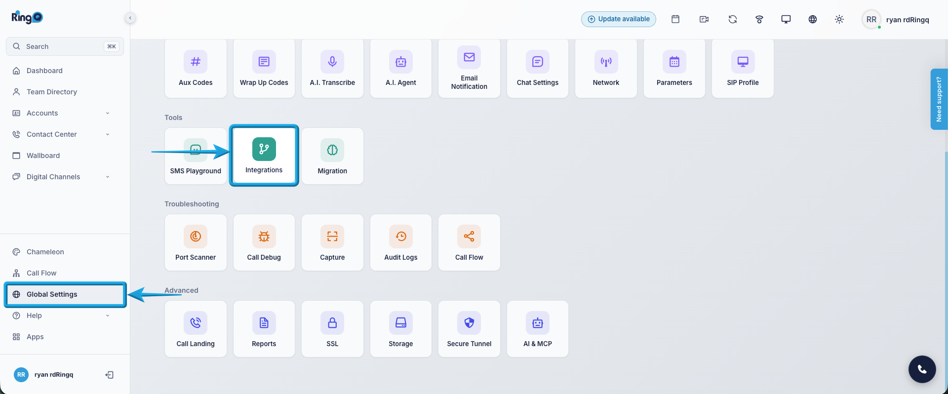 Configure Microsoft Integration in RingQ: Log in to the RingQ portal