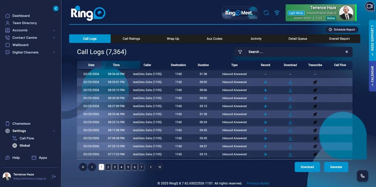 CDR (Call Detail Records) or Call Reports 