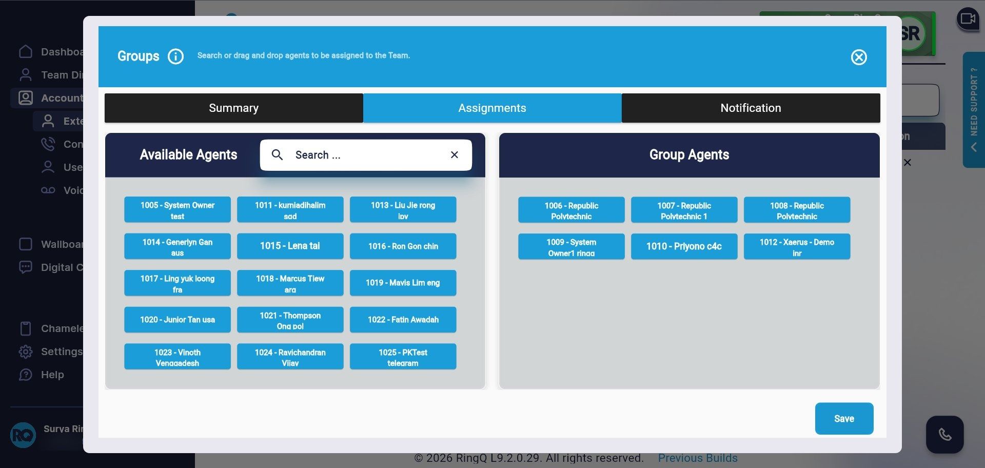 Assigning agents to the group
