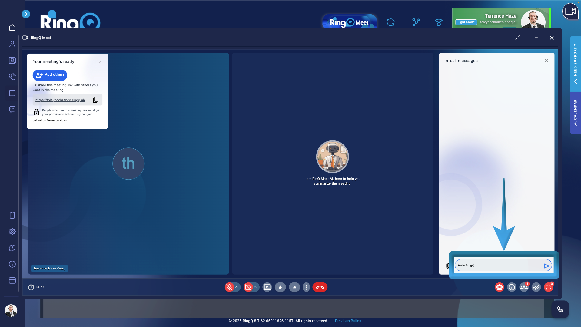 Access chats while on an RingQ meet online meeting