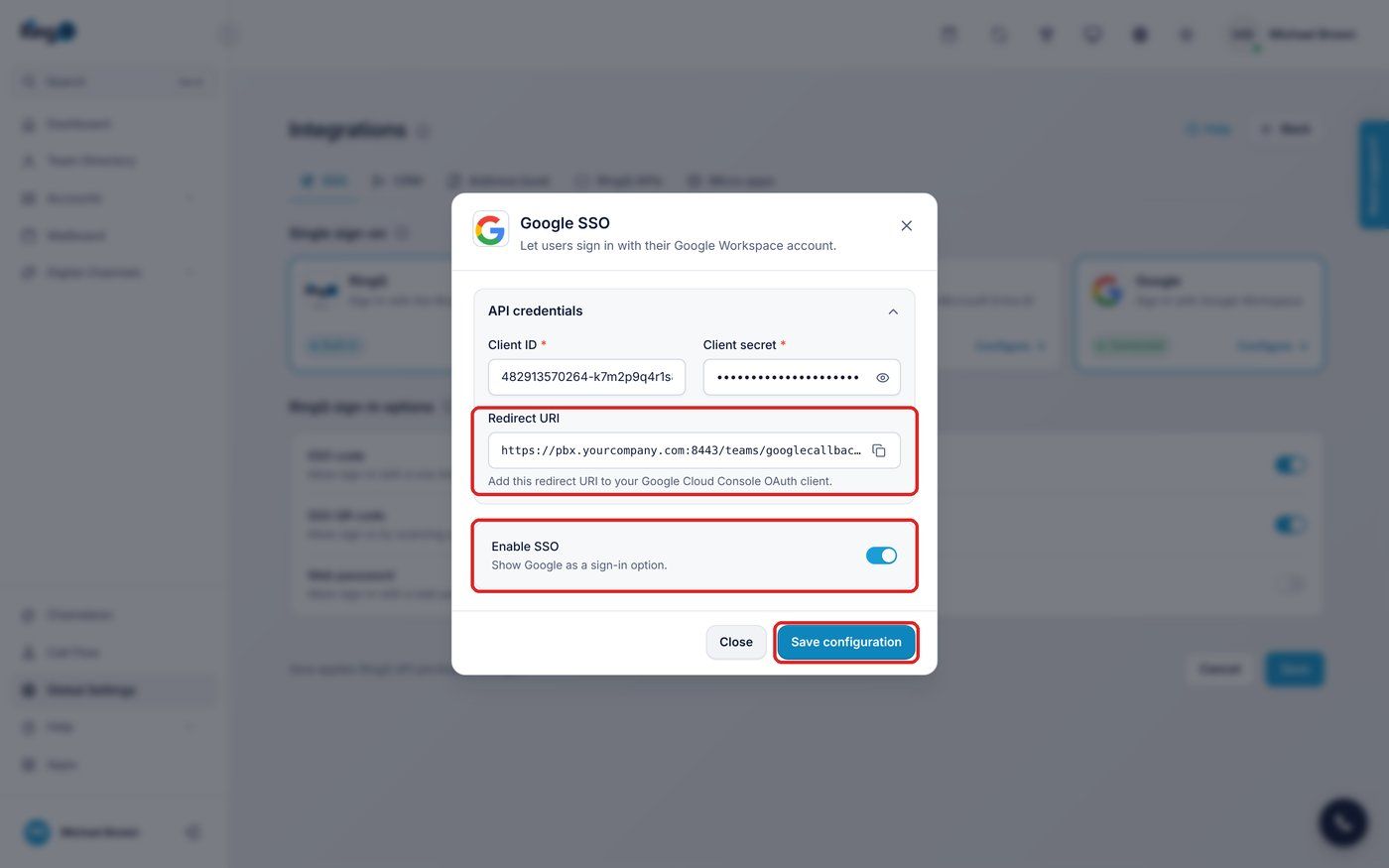 Google SSO window
