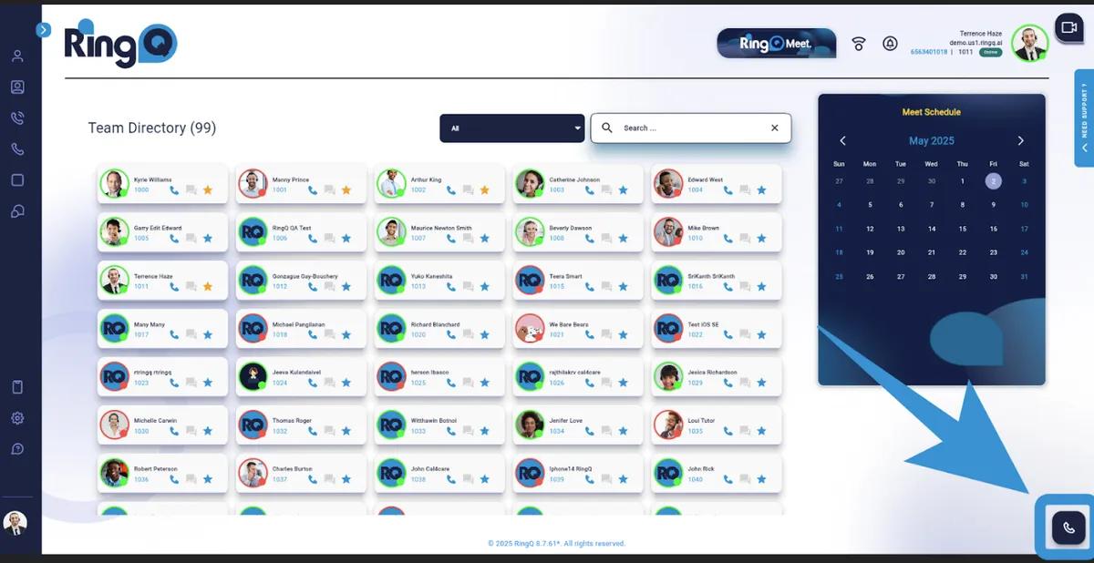 RingQ web app main dashboard