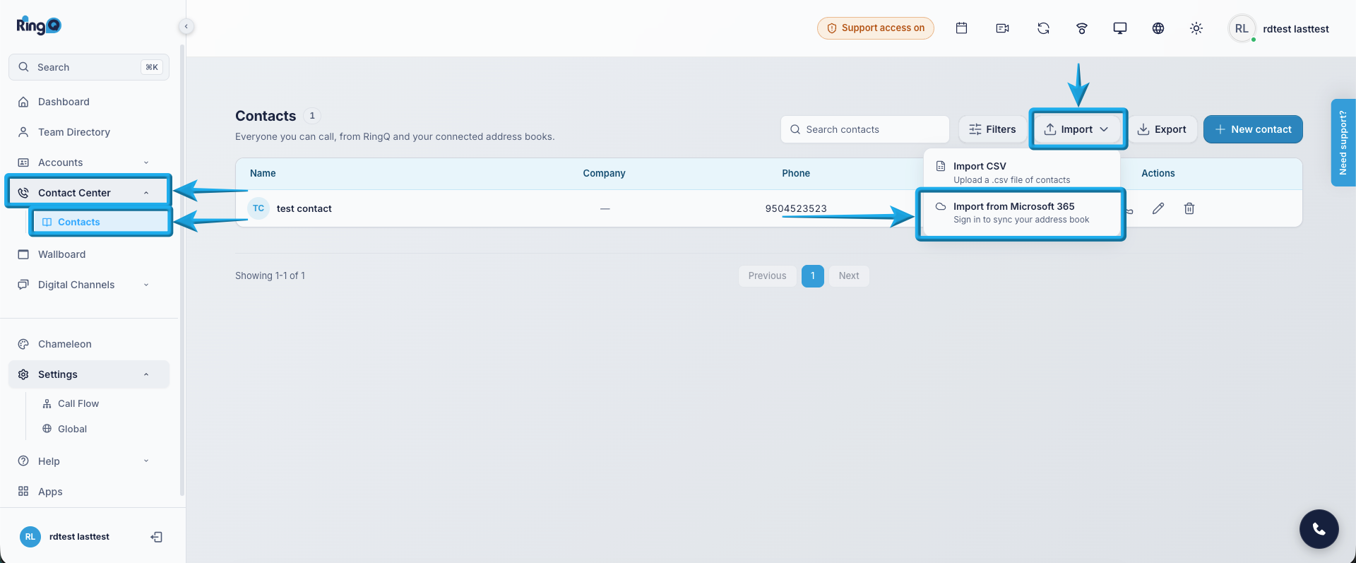 View Imported Contacts: To verify the imported contacts, use the Search field to search for a contact