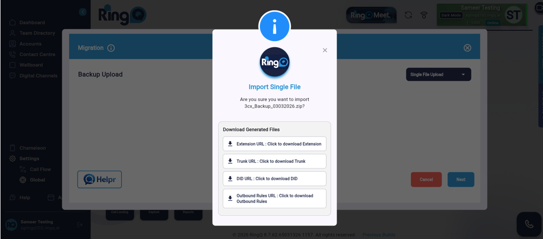 Single file backup upload