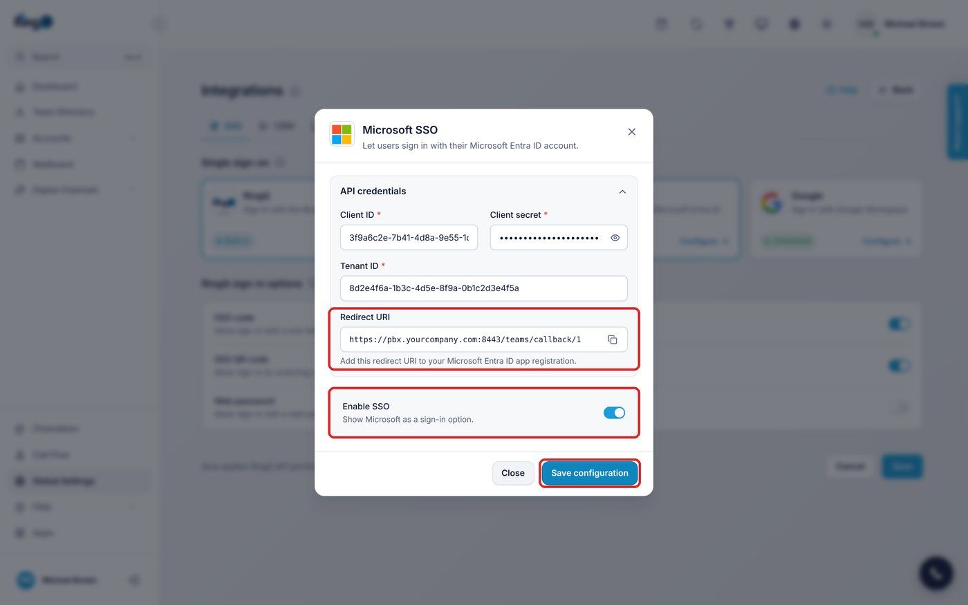 Microsoft SSO window