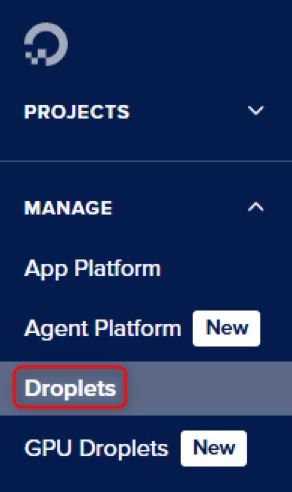 ringq Use the left-hand menu to go to the Droplets page