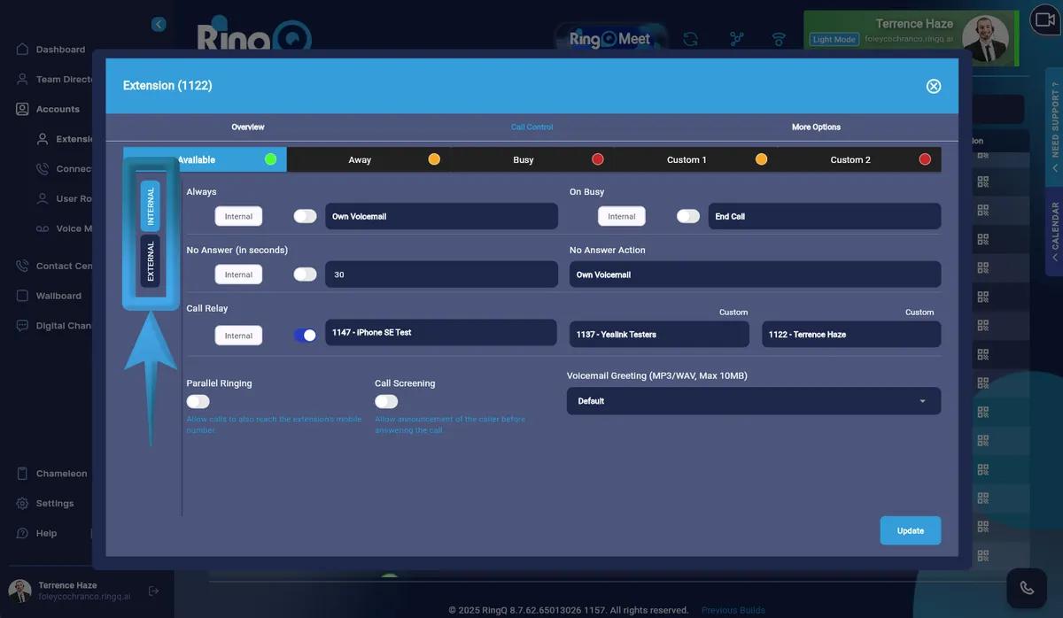 Choose the type of calls you want to configure.