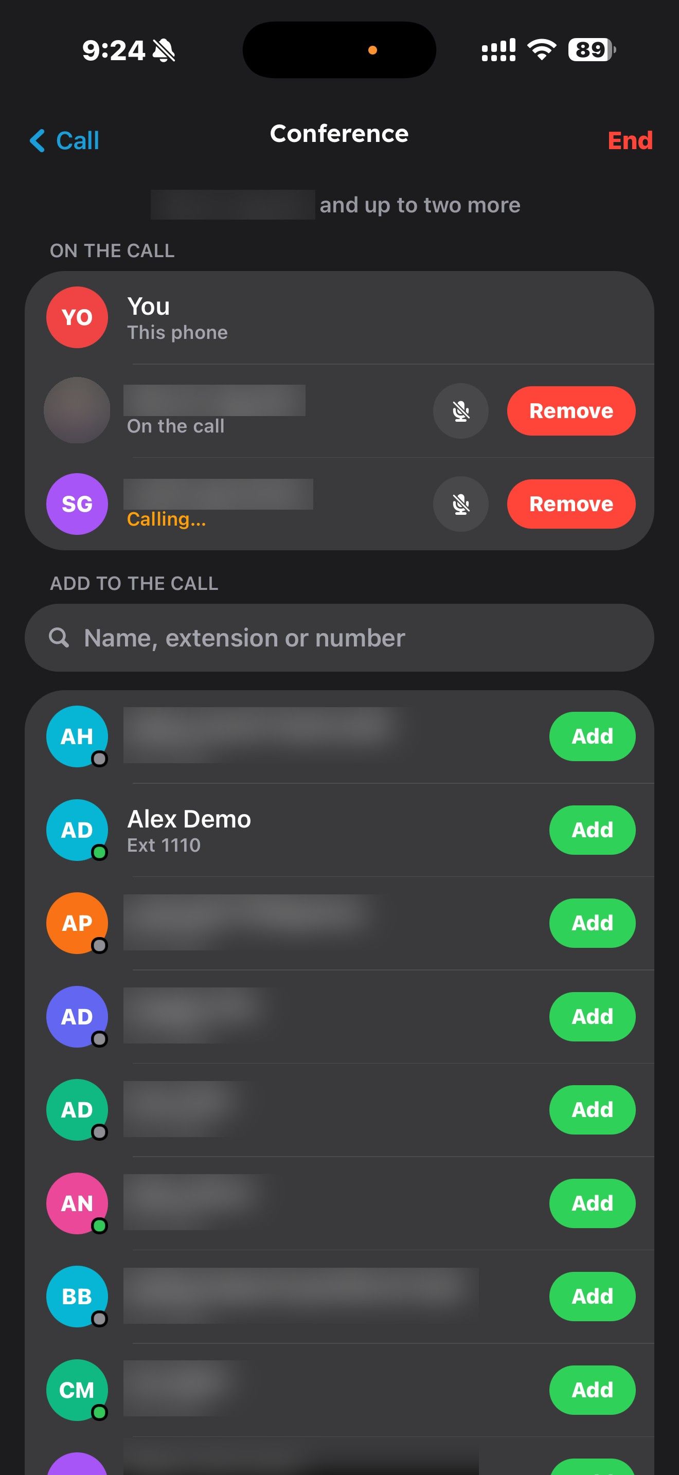 Adding a person to a conference call in the RingQ app