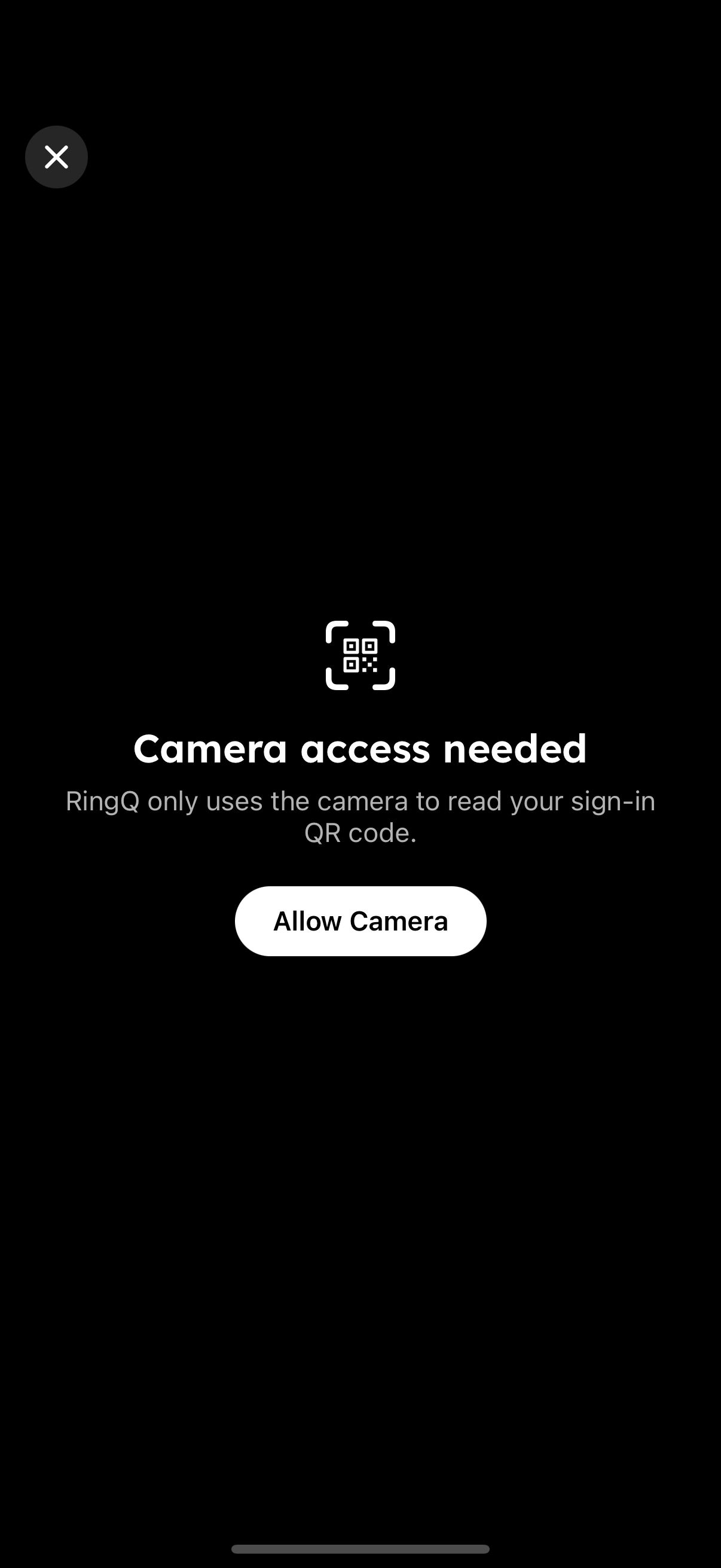 RingQ app asking for camera access to scan the sign-in QR code