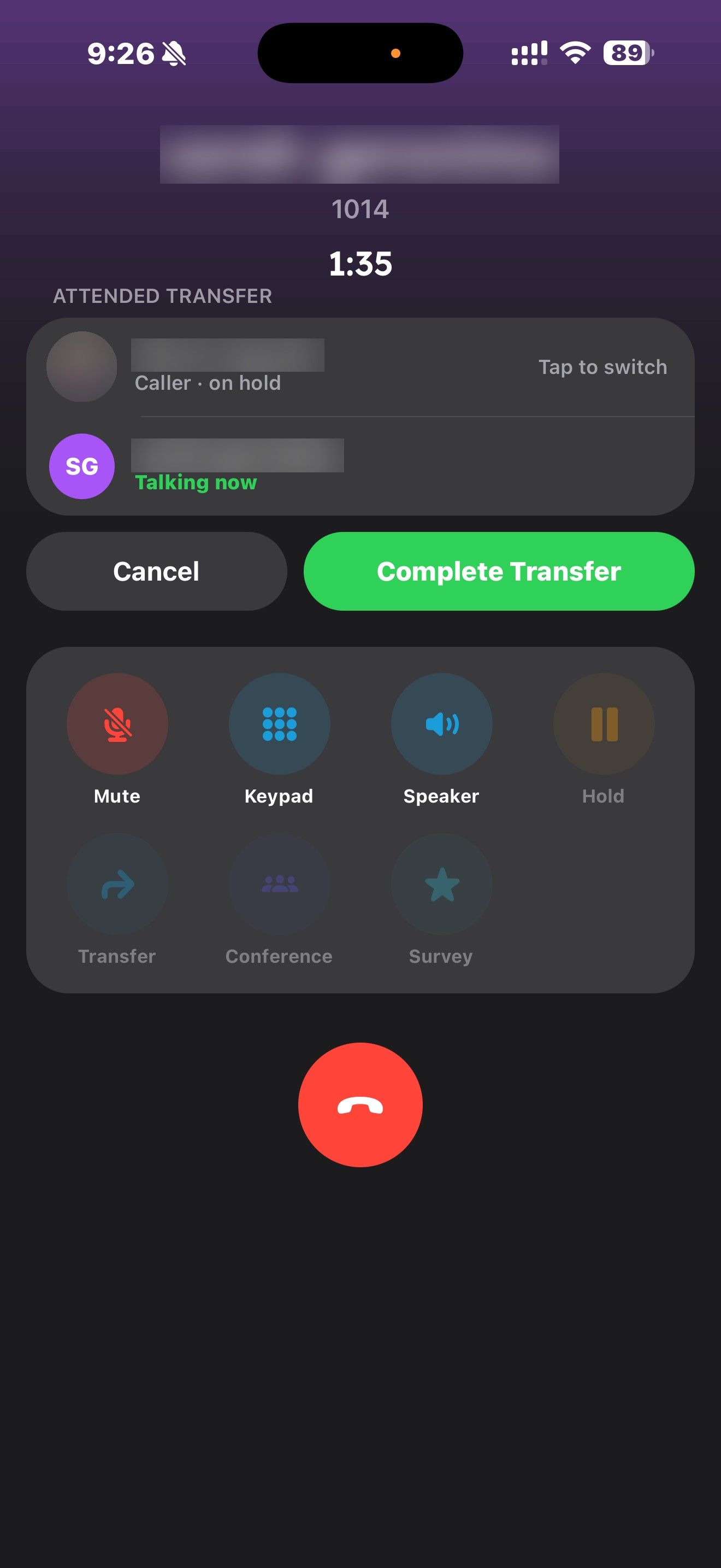 Attended transfer in the RingQ app with the caller on hold