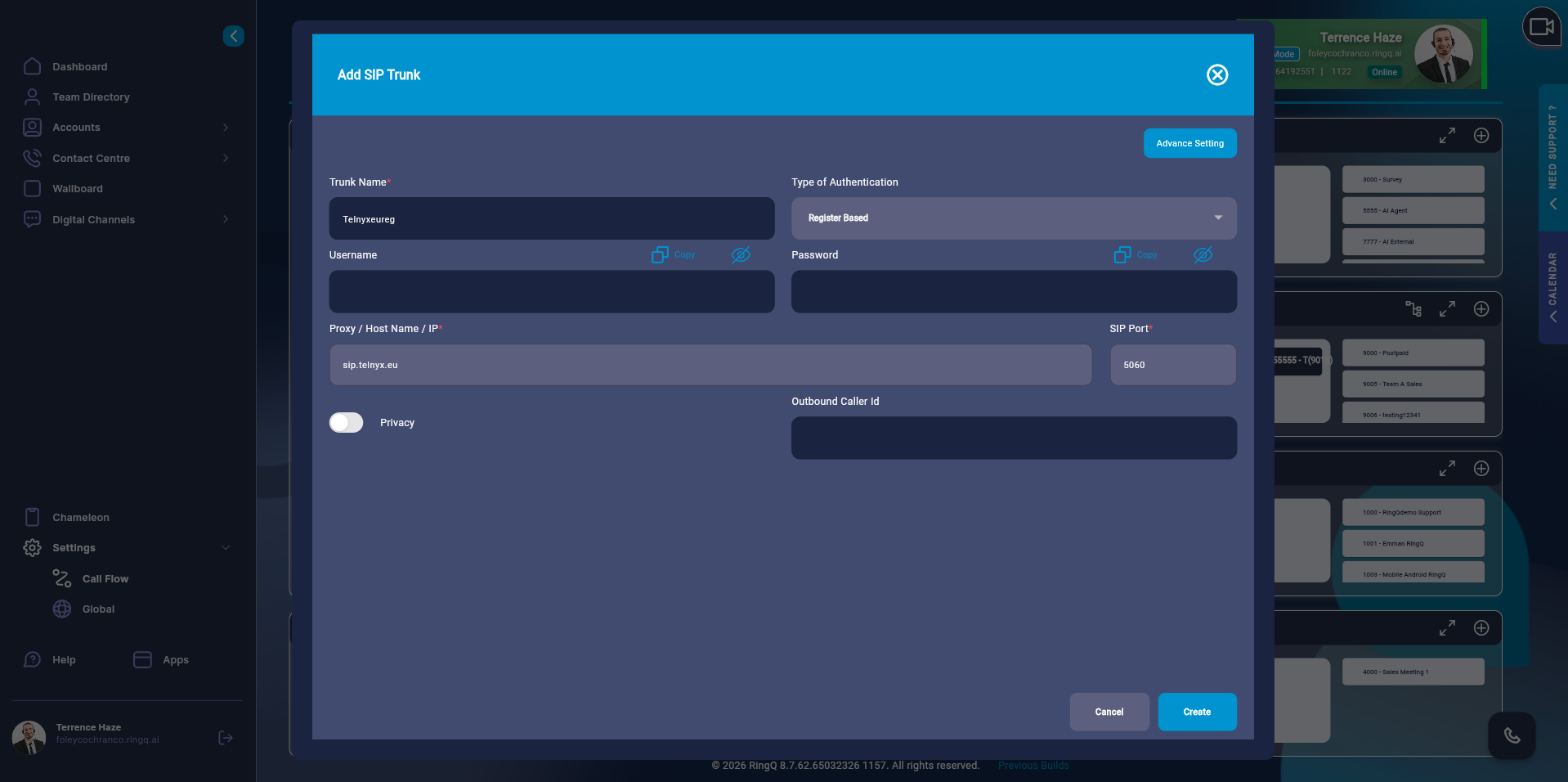 Key SIP settings