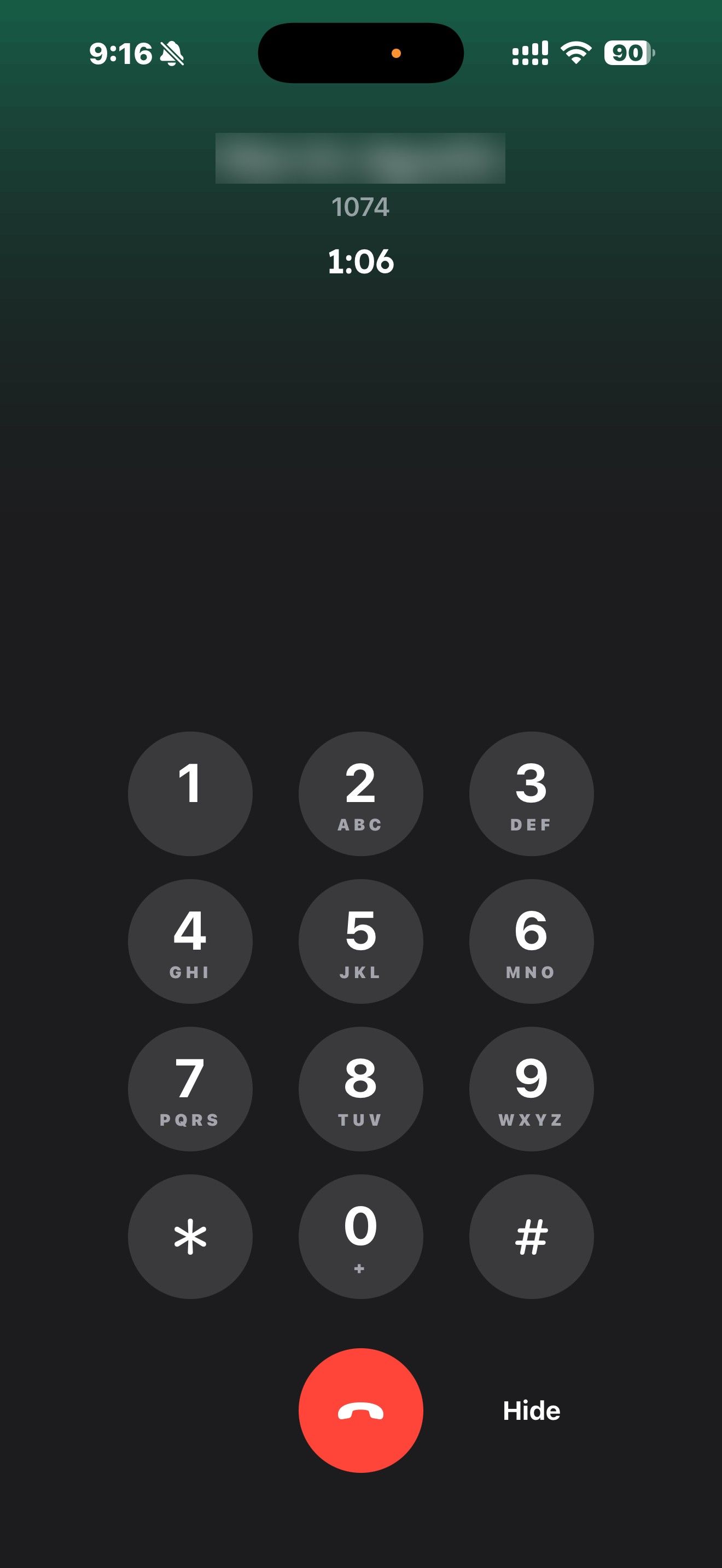 RingQ iPhone call screen with the in-call keypad open