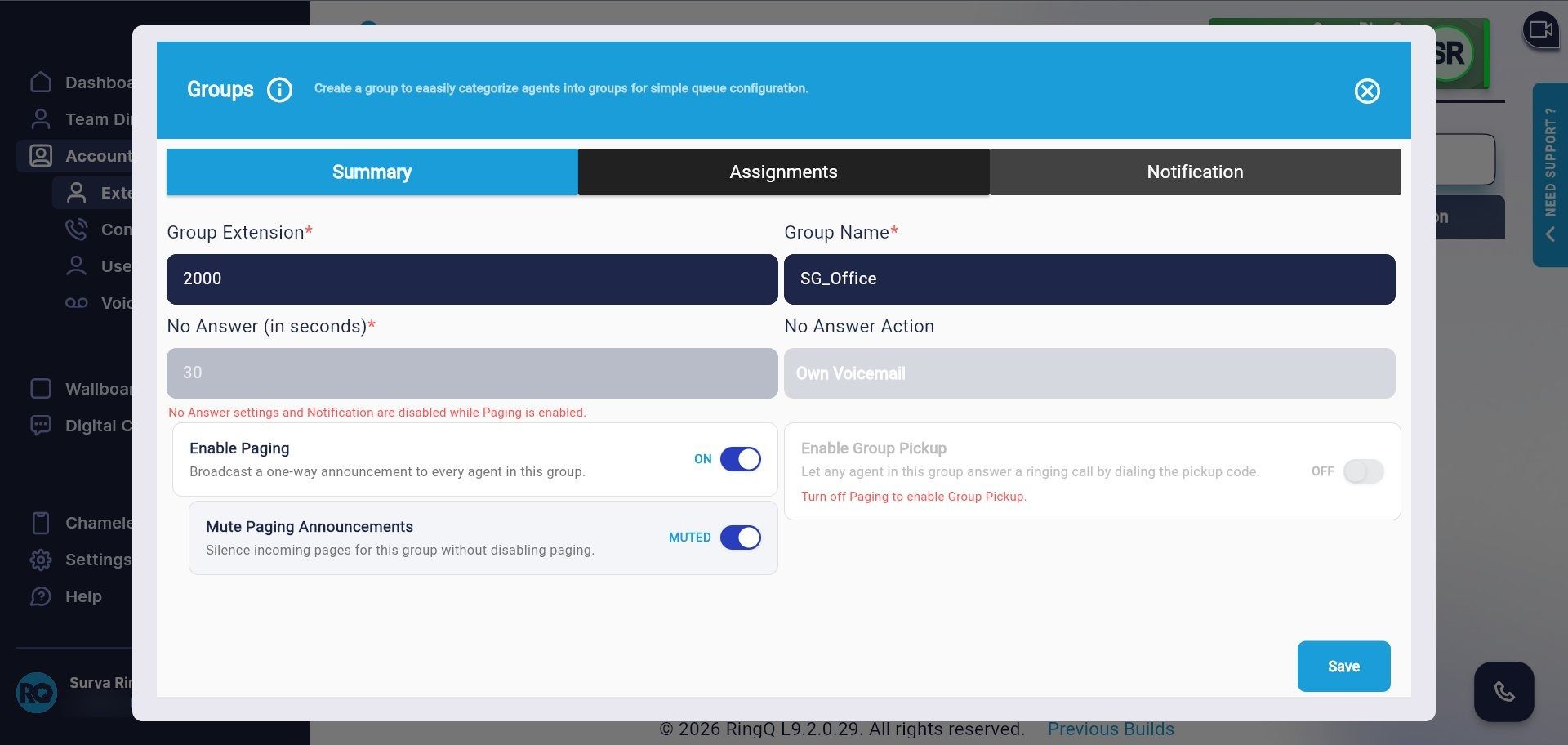 Summary tab with Enable Paging turned on