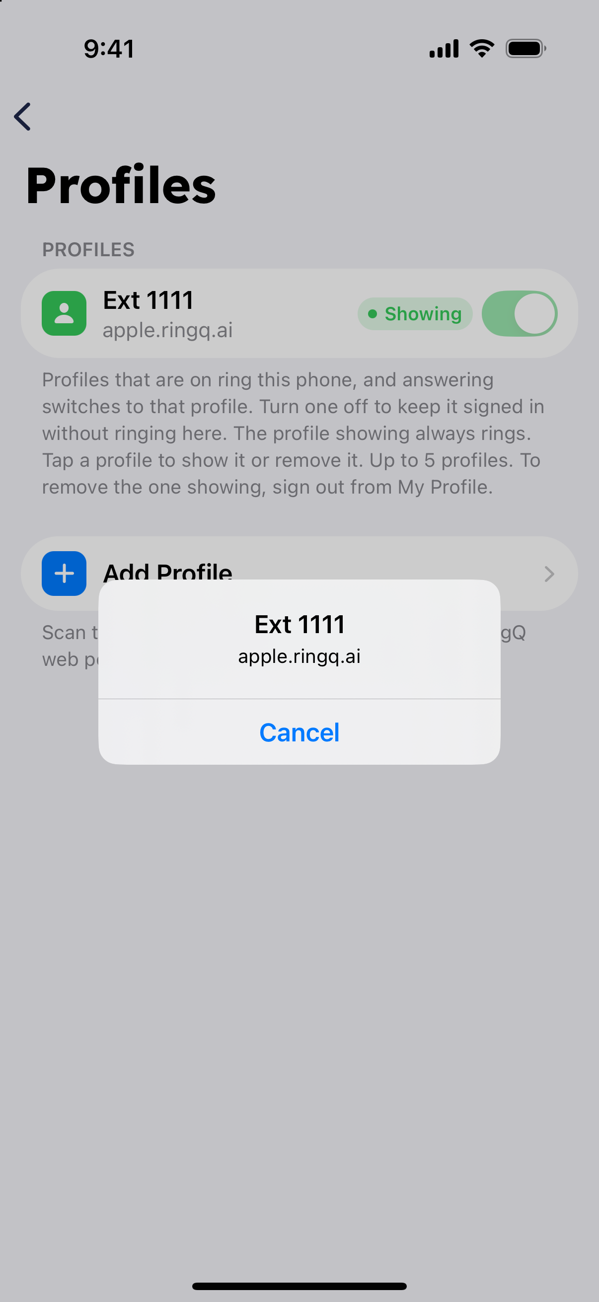 Profile menu with Show This Profile and Remove Profile