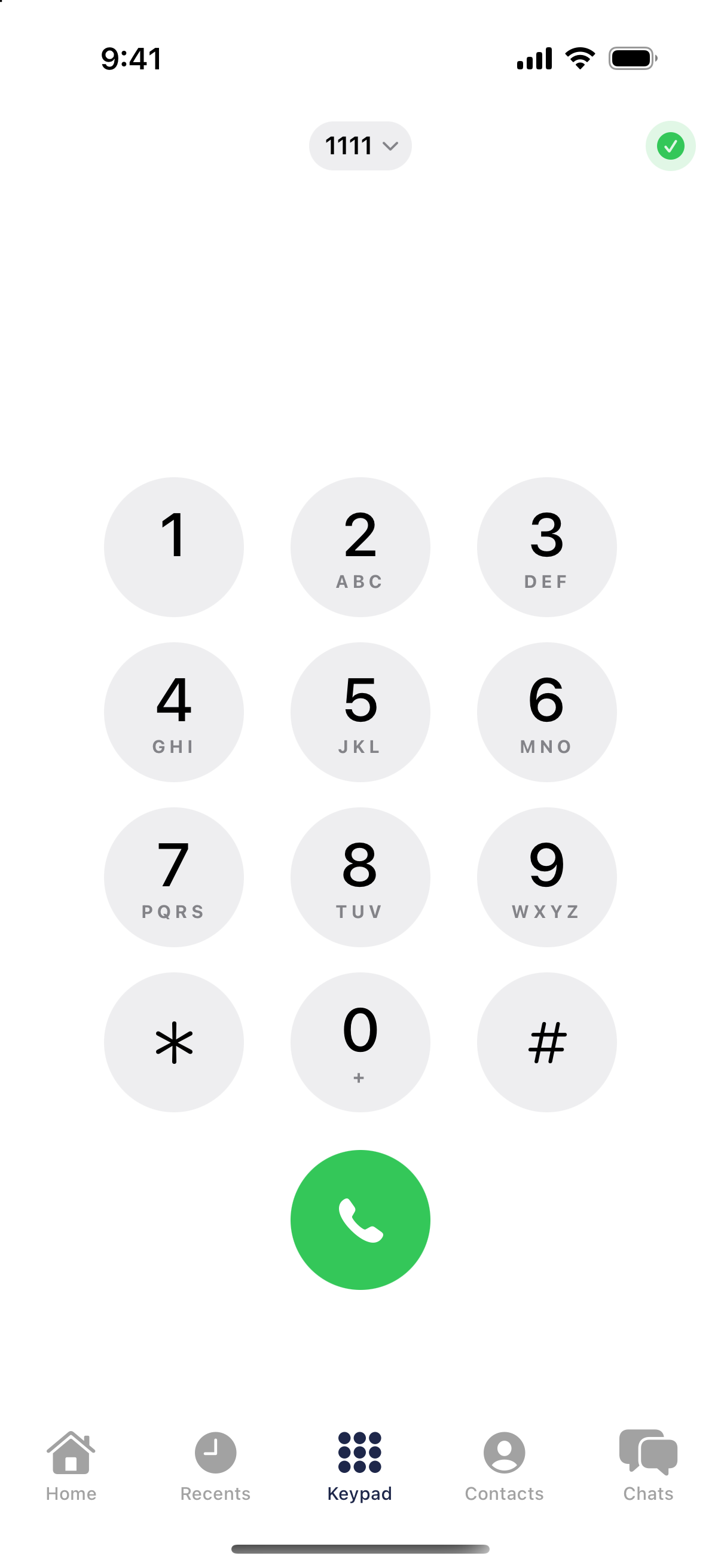 RingQ app keypad for dialling a number or extension