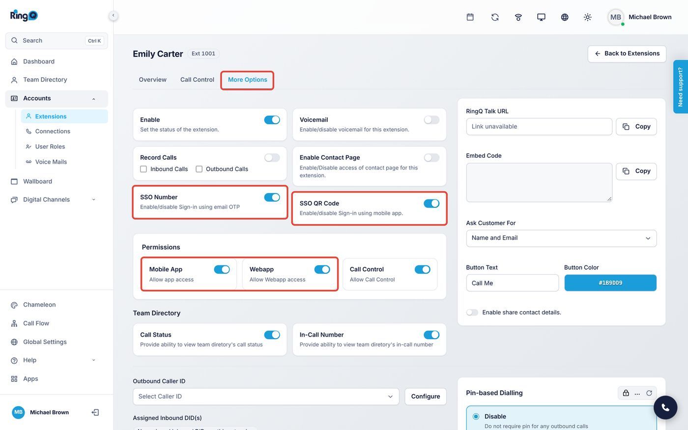 Extension > More Options > SSO switches
