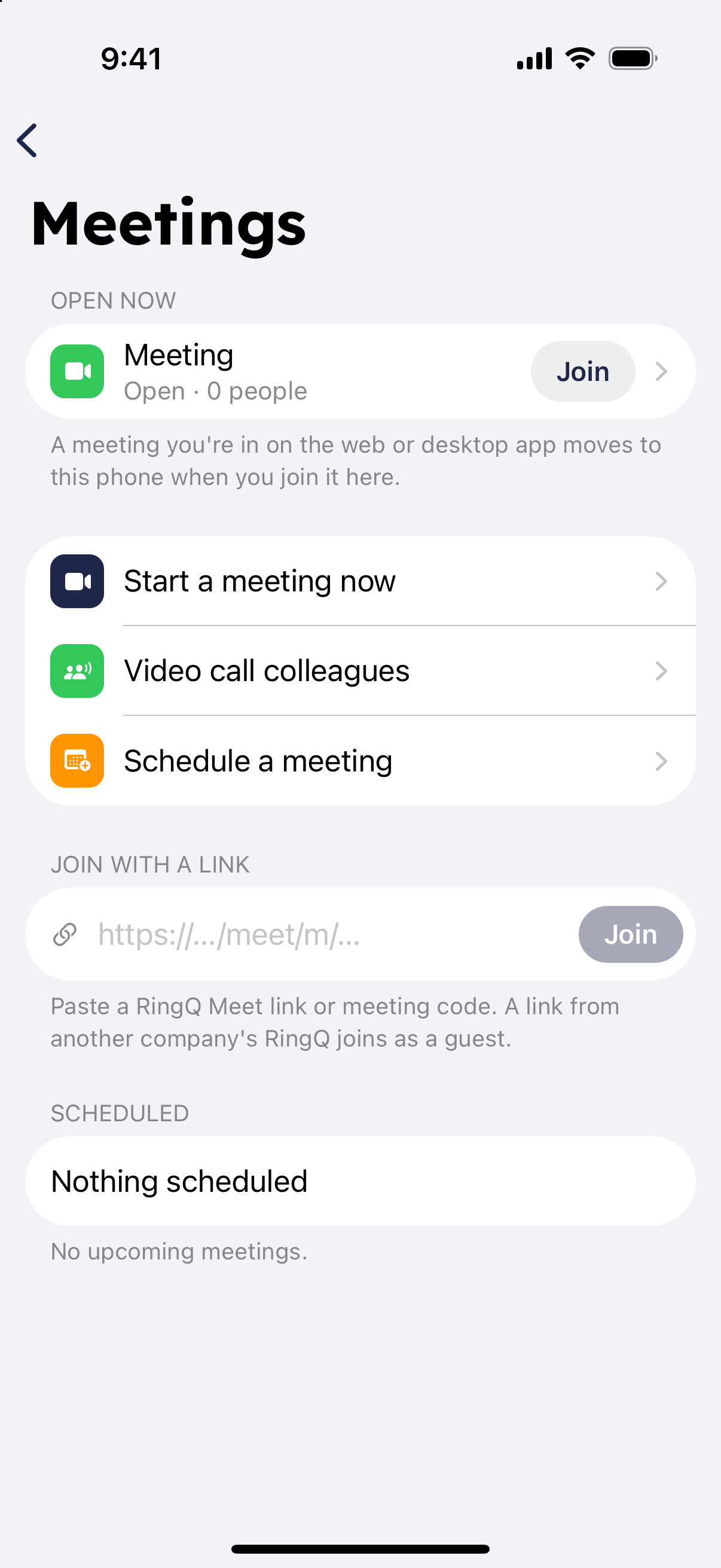 Move here button for a RingQ Meet meeting on the phone