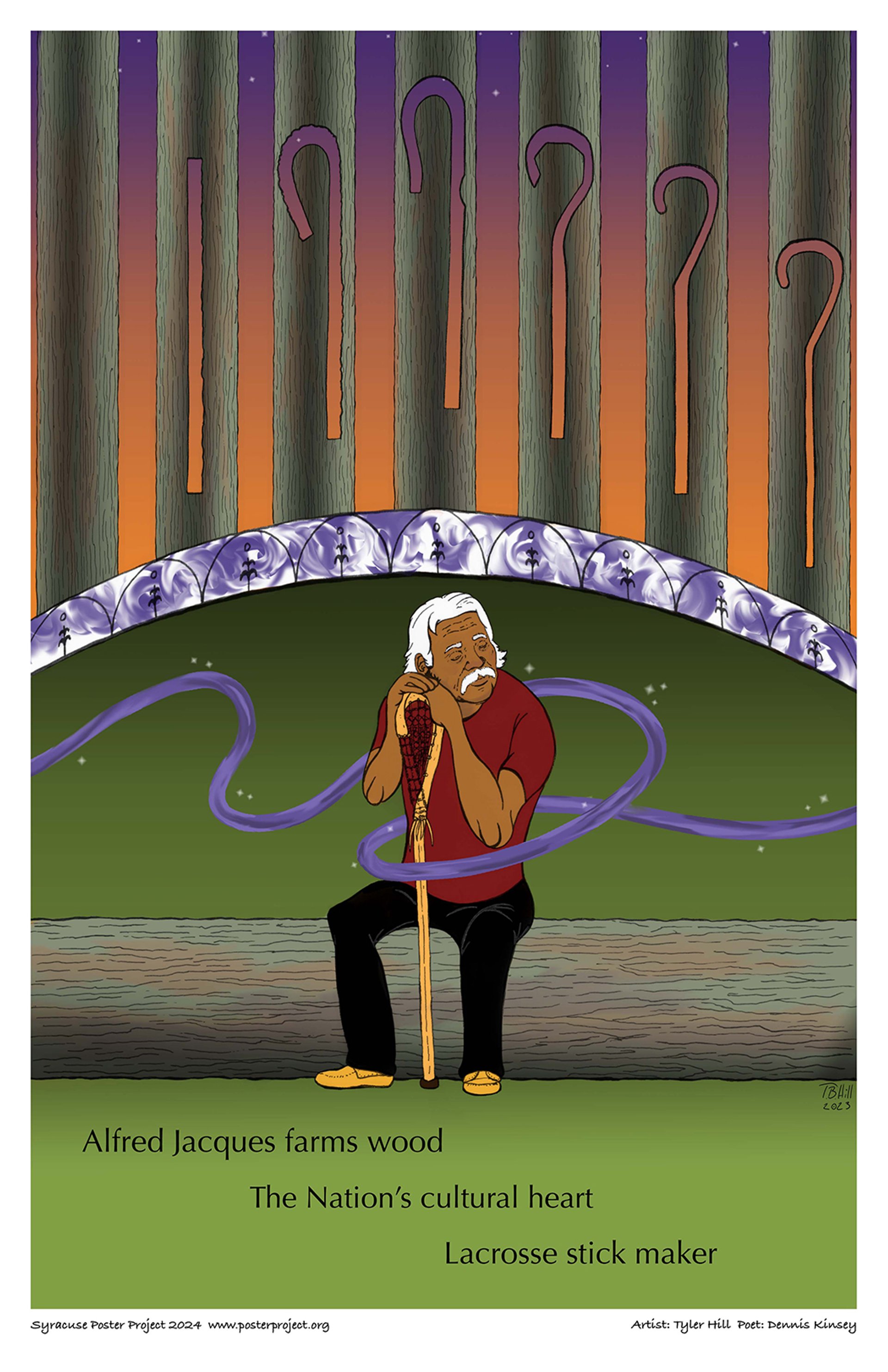 Illustration of lacrosse stick craftsman Alf Jacques