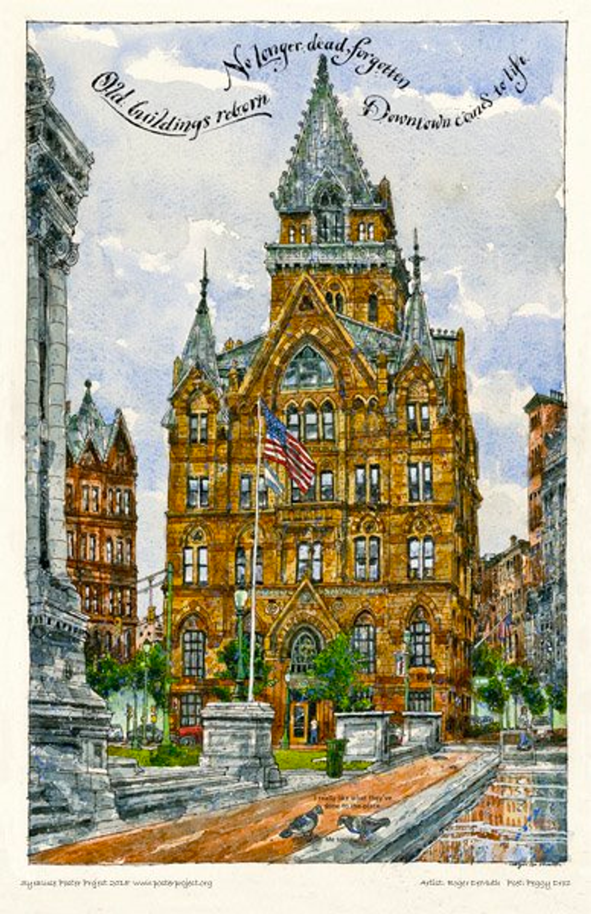 Old buildings reborn
No longer dead, forgotten
Downtown comes to life The Syracuse Savings Bank building in Clinton Square of downtown Syracuse