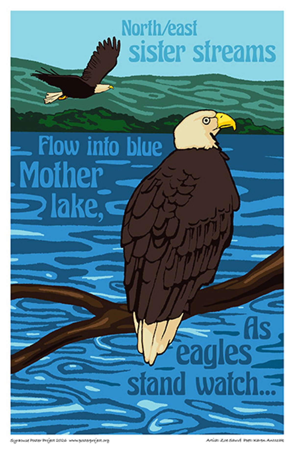 North/east sister streams
Flow into blue mother lake,
As eagles stand watch… Eagles At Onondaga Lake
