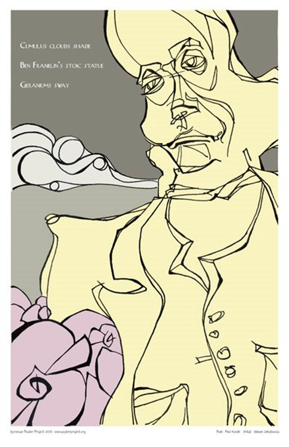 Cumulus clouds shade
Ben Franklin's stoic statue
Geraniums away Cumulus Clouds Shade