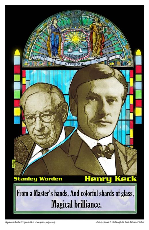 Henry Keck and Stanley Worden in front of stained glass window