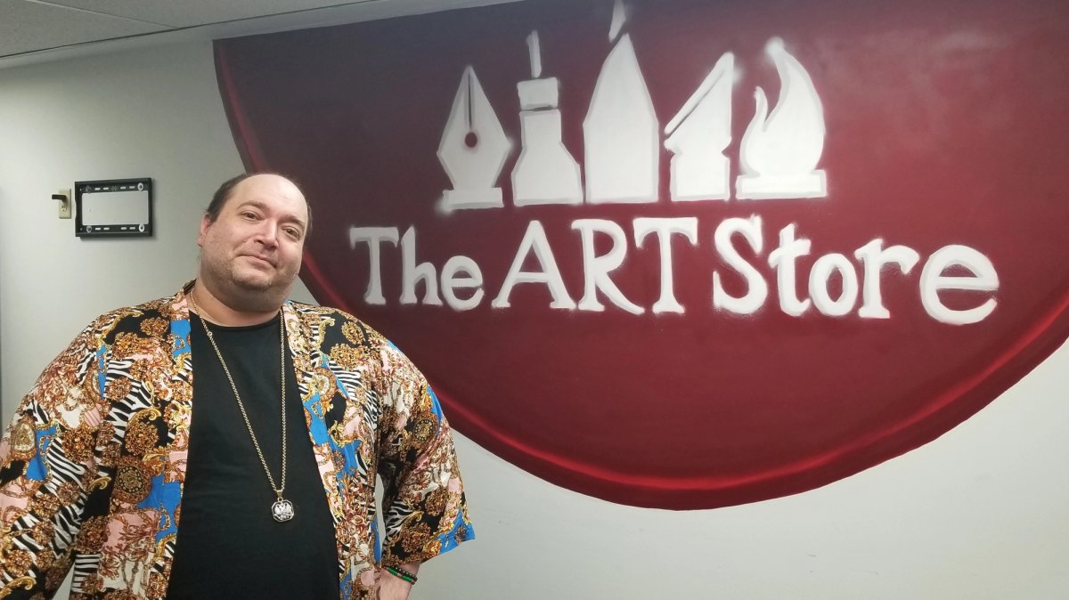 Art Store Manager Joe Von Souder and logo for The Art Store
