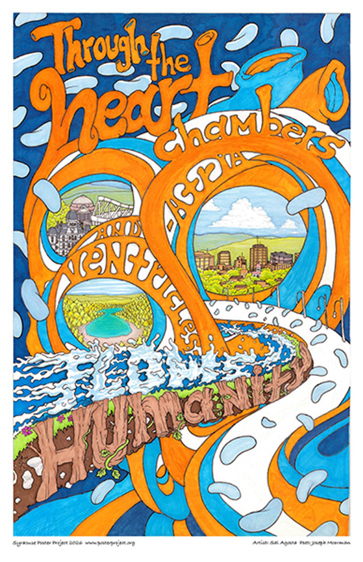 Creative image combining heart chambers and views of Syracuse and Central New York