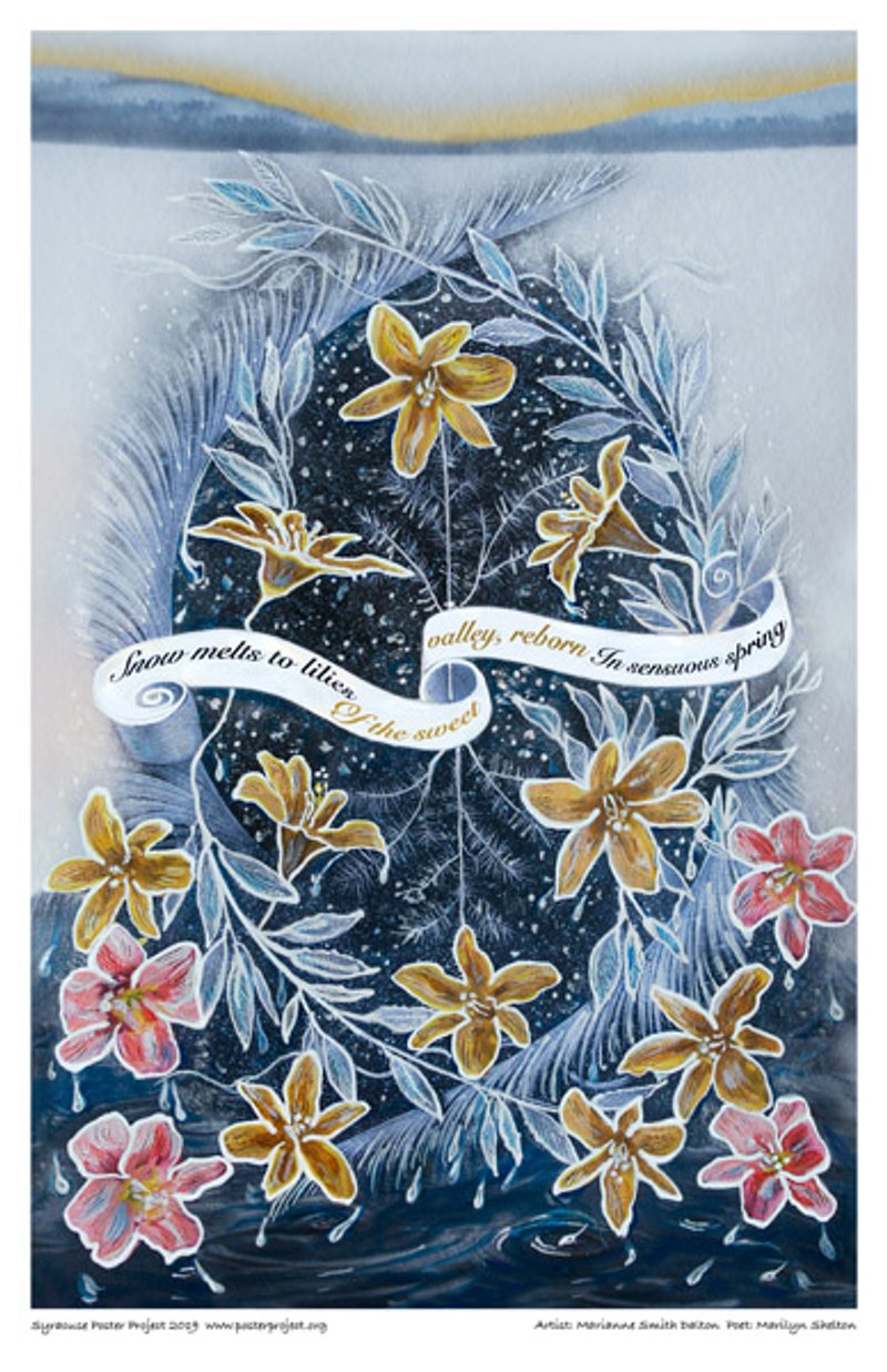 Blooming lilies melt the surrounding snowy landscape