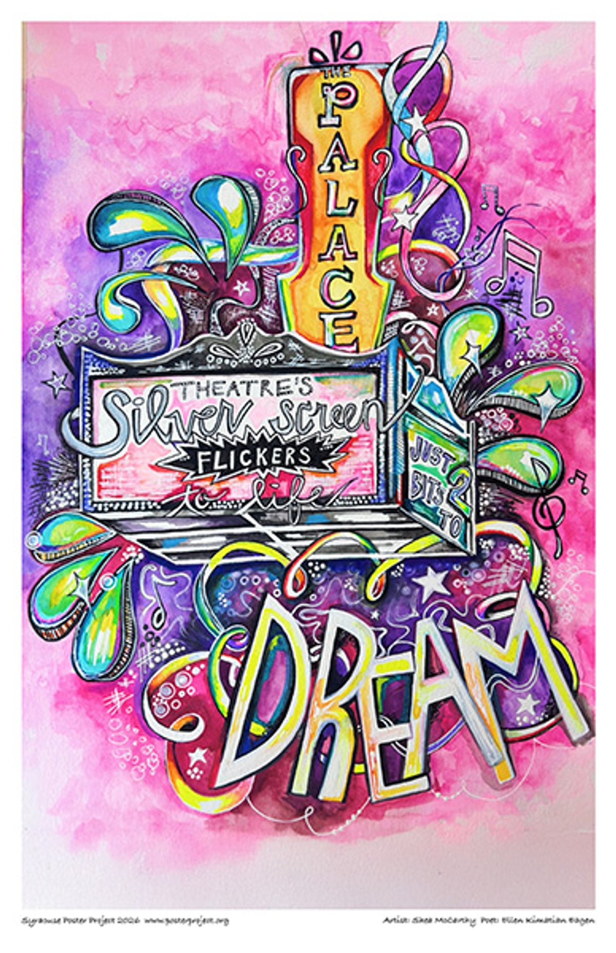 The Palace Theatre's
Silver screen flickers to life —
Just two bits to dream. Creative illustration of The Palace Theatre in Eastwood