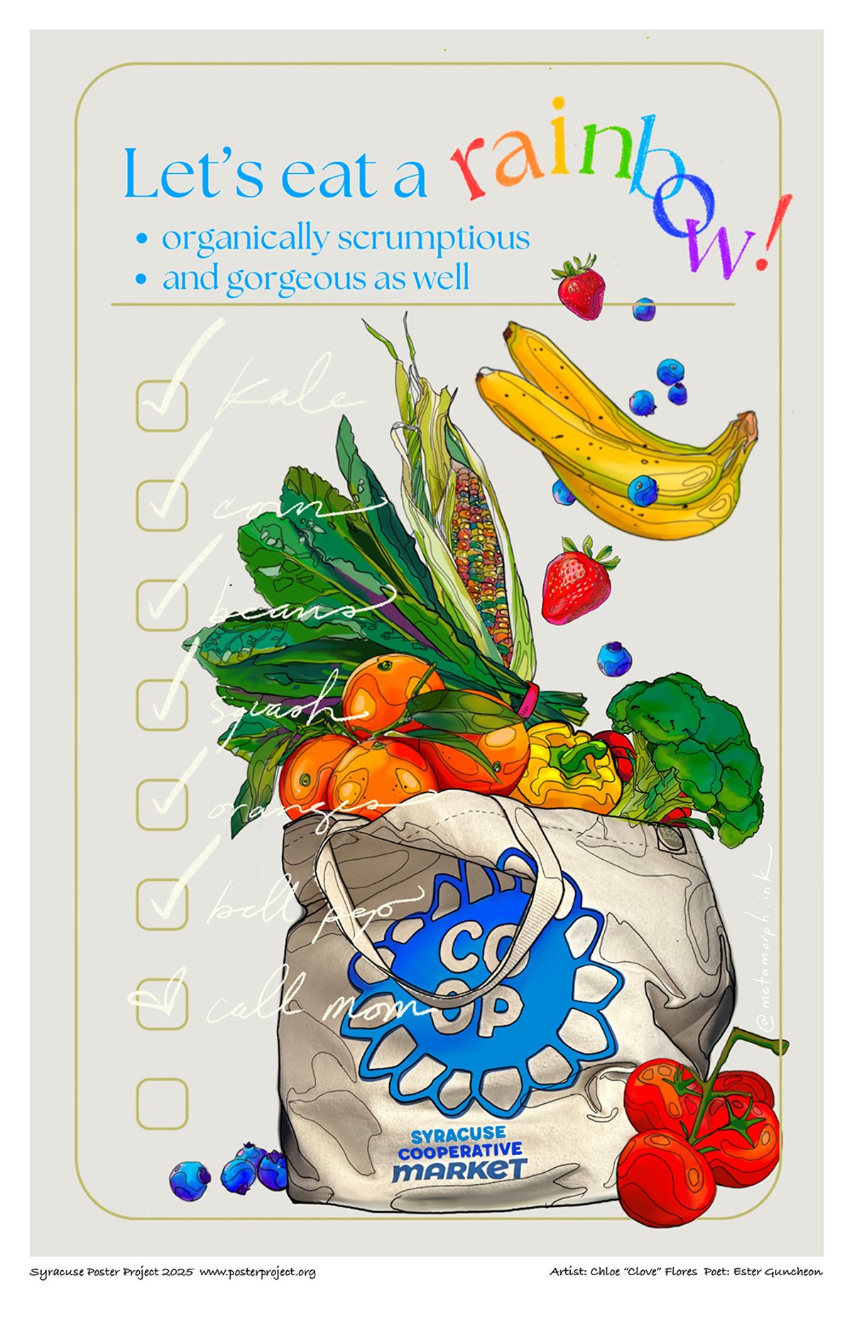 Canvas grocery tote brimming with produce, representing the Syracuse Cooperative Market