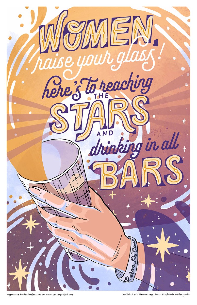 Woman's hand, with Karen DeCrow bracelet, holding a glass of beer