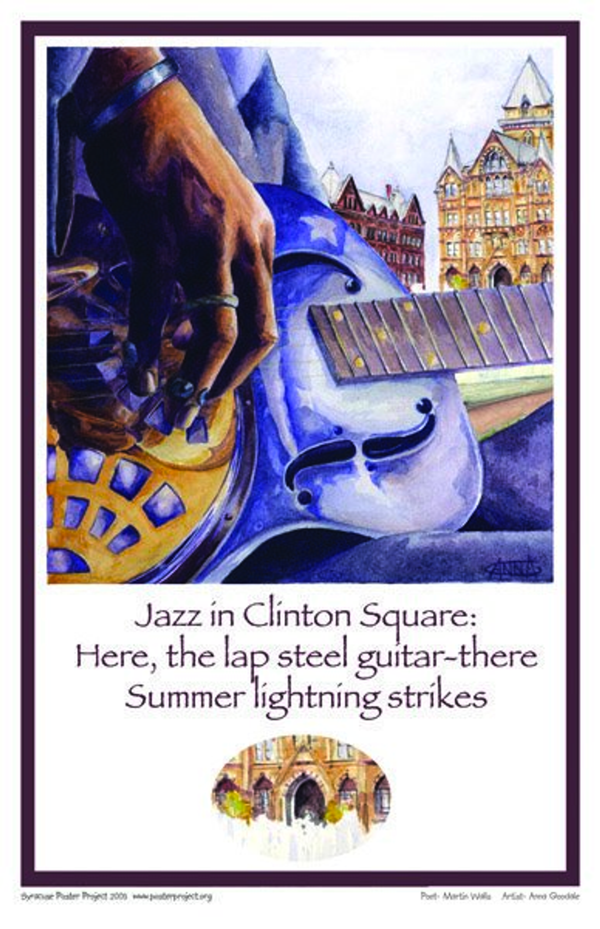 A guitarist plays in a city park