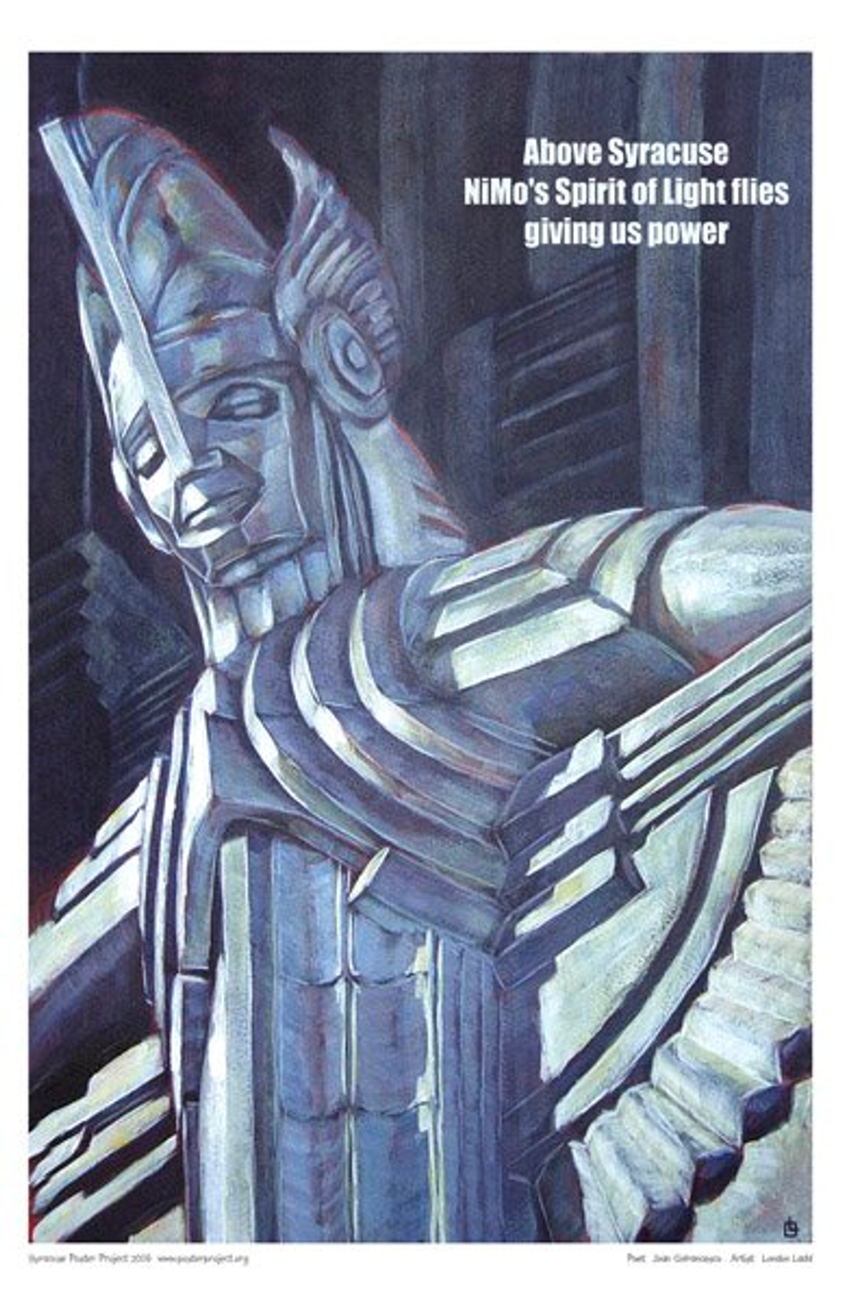 Above Syracuse
NiMo's Spirit of Light flies
giving us power An art deco statue on a building