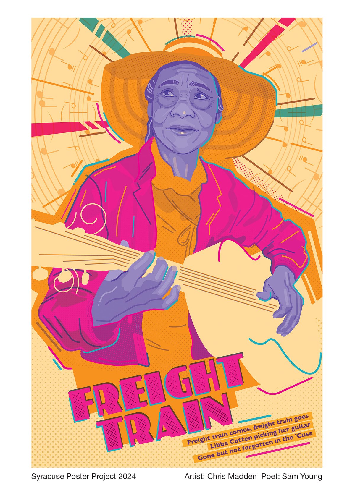 Folk musician Libba Cotten playing guitar