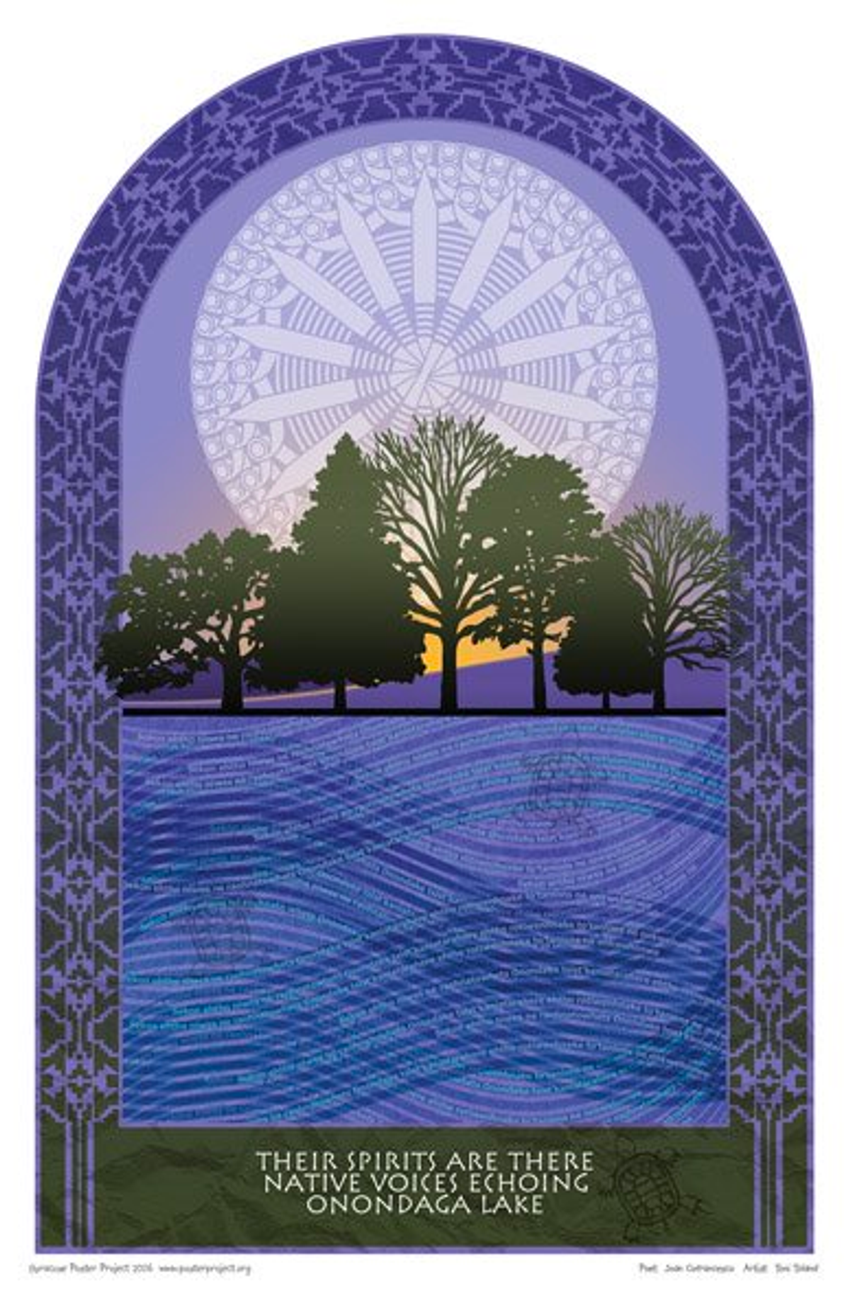 Their spirits are there
Native voices echoing
Onondaga Lake Silhouettes of trees in the distance in front of a waning sunset