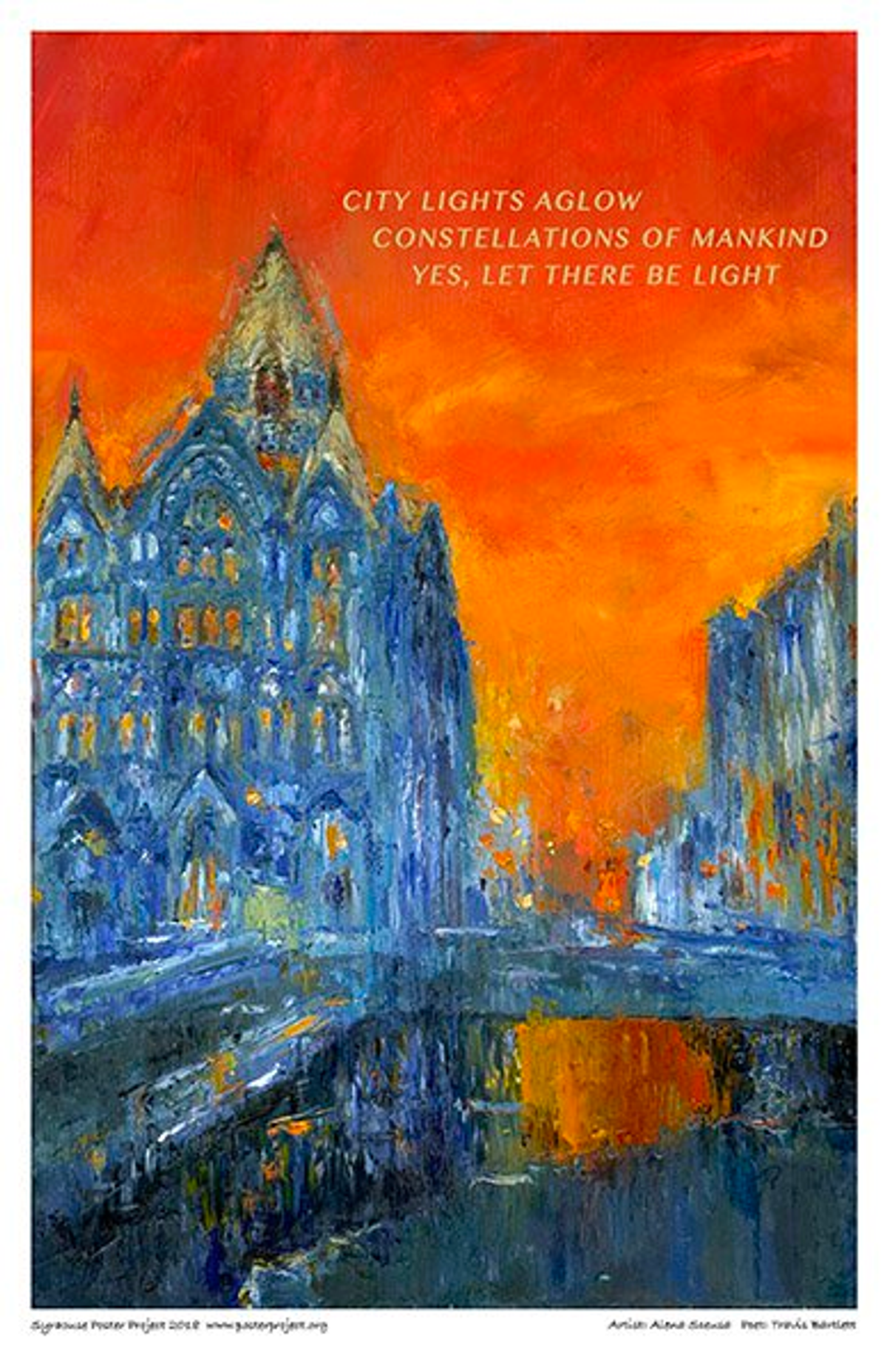 City lights aglow
constellations of mankind
yes, let there be light A large building in gothic revival style