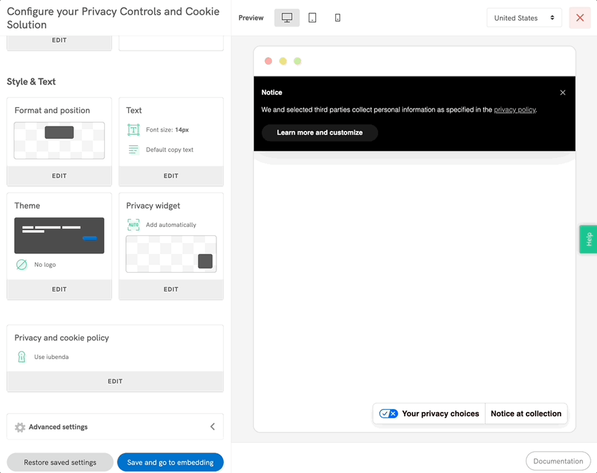 Iubenda Interface