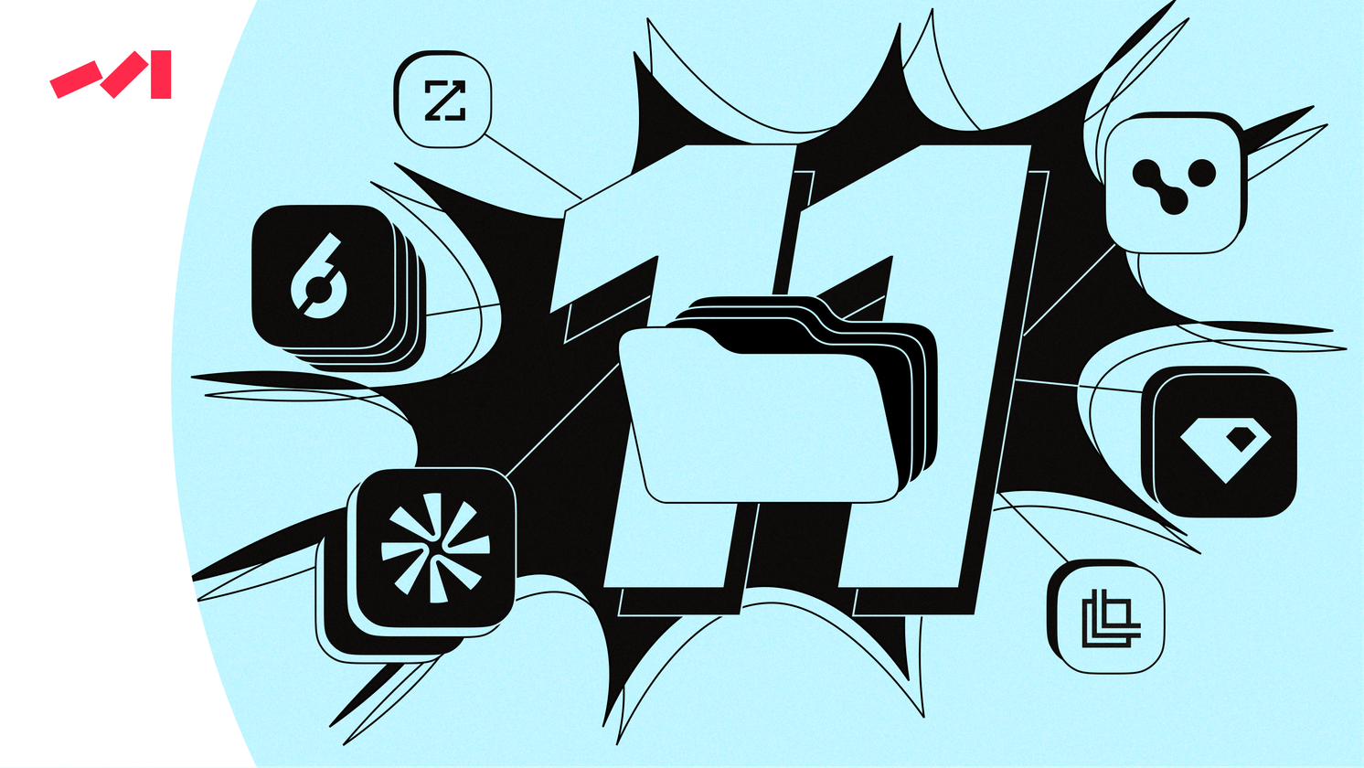 The image features an abstract design with a blue background and black lines. The main element of the design is a large number "21" written in white letters on the right side of the frame. Surrounding this central number are various other icons, including a phone icon, a diamond icon, a heart icon, and a laptop icon. These icons are scattered throughout the image, creating a sense of depth and complexity to the overall design. The combination of these elements gives the impression that the design is a representation or visual interpretation of the number "21" in a creative and artistic manner.
