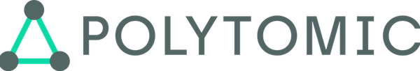 The image features a logo for Polytomic, which is displayed on a green background with a triangle shape at the center. The word "Polytomic" is written in black letters below the triangle, and it appears to be a stylized version of the word. The overall design gives off a modern and sleek vibe, making it an eye-catching logo for Polytomic.