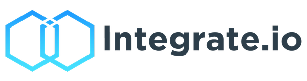 The image features an advertisement with a green background and blue hexagons on it. The main focus of the image is the word "integrate."io," which appears to be written in a larger font size than the rest of the text. This logo serves as the central element, drawing attention to the company's name and its purpose.