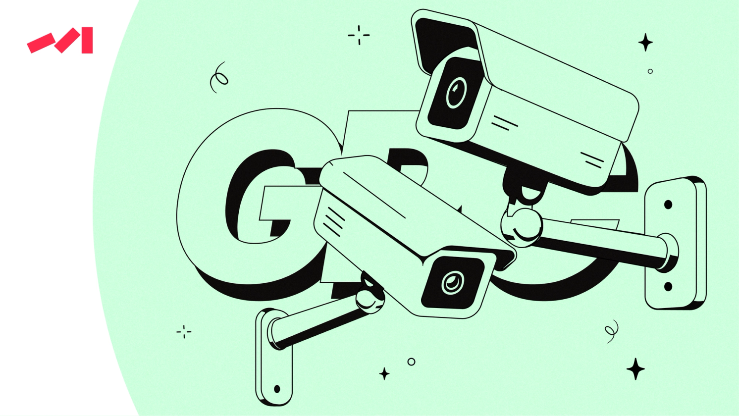 The image features two security cameras mounted on poles and positioned to capture an area of interest. The cameras are black and white, with one slightly larger than the other. They appear to be designed for surveillance purposes, as they are placed in a way that allows them to cover a wide range of angles and areas.