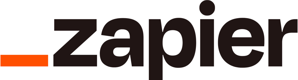 The image features an advertisement with a striking black and orange color scheme. The word "ZAPIER" is prominently displayed across the top of the image in bold, orange letters. Below it, there's a line of smaller orange letters that read "ZAPIER". This combination creates a visually appealing contrast against the gray background.