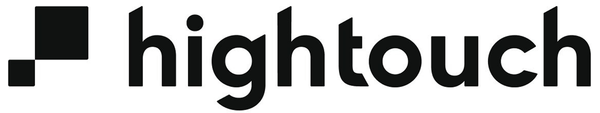 The image features a logo with the word "High Touch" written on it in black letters against a gray background. The logo is simple and consists of just two colors - white and black. It appears to be a graphic design for a company or brand that uses this color scheme, possibly related to electronics or technology.