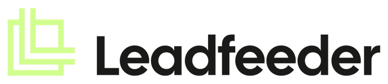 The image features an advertisement for a company called "Leedfeeder". The logo is displayed prominently on both sides of a green banner that spans across the entire width and height of the image. The company's name is written in black letters below the logo, making it stand out against the green background.